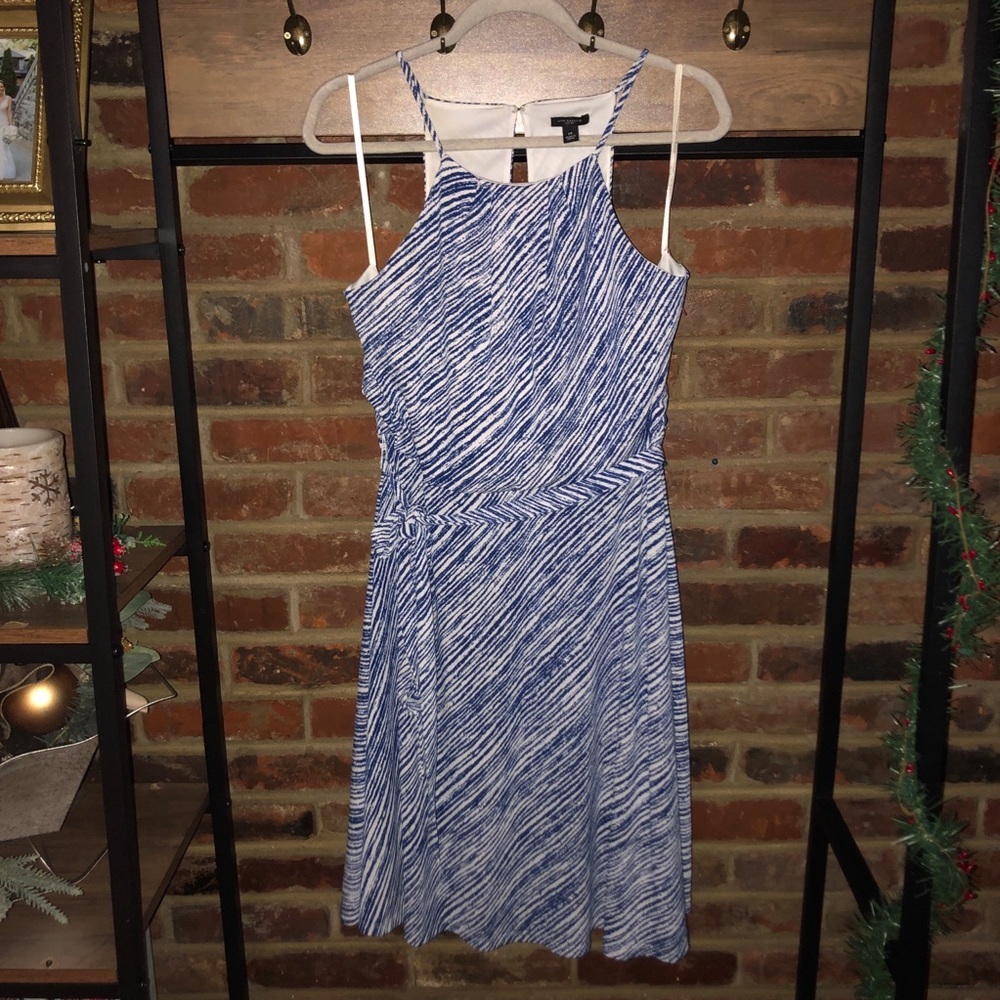 Ann Taylor Blue and White Stripe Halter Dress - Sz 14